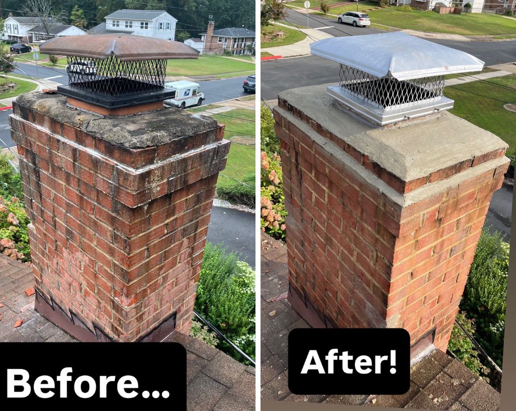 Before & After picture of our crown and pipe vent repair job at Fairfax, VA